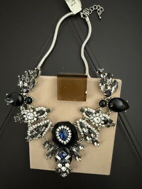 Bar III Black and Blue Crystal Statement Necklace